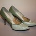 Reduced - Mint Julep Twist - Late 1950s Two Tone Green Leather Pumps - Mad Men-esque - 8/8.5N