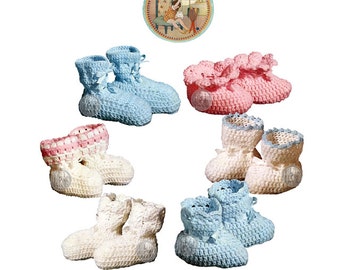 Baby Booties Bootees to Crochet - Vintage Digital Pattern - PDF Email Delivery - PrettyPatternsPlease