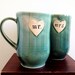 Newlywed Couple Mr. and Mrs. mug set In Yellie Cellie Teal Just Married- Ready to Ship