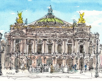Paris Opera art print from an original watercolor painting