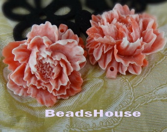 2pcs (674-00) Large Peony Pendant Cabochon,Melon