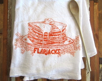 Tea Towel - Screen Printed Flour Sack Towel - Soft and Absorbent Kitchen Towel - Stack of Pancakes - FlapJacks