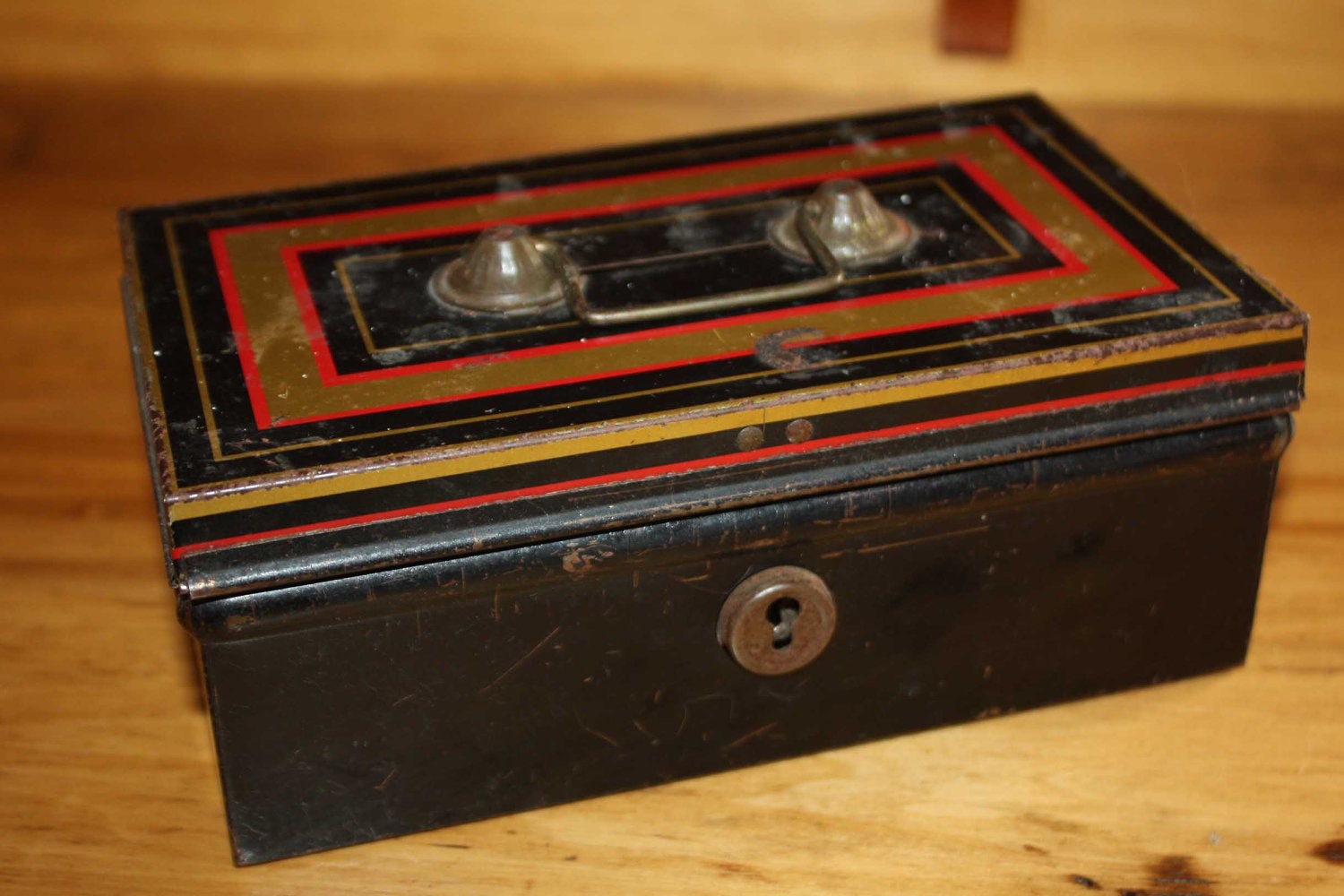 Vintage TIN Cash Box black metal old money by TheCrowWhispers