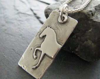 Personalized Horse Jewelry, Artisan PMC, Fine Silver Engraved Horse Pendant
