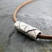 Fine Silver Artisan Bead on Leather Necklace, Sterling Findings, PMC Handmade Wrapped Leaf Imprint Bead
