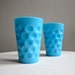 Two Blue Milk Glass Tumblers Thumbprint Pattern Drinking Glass 1950s