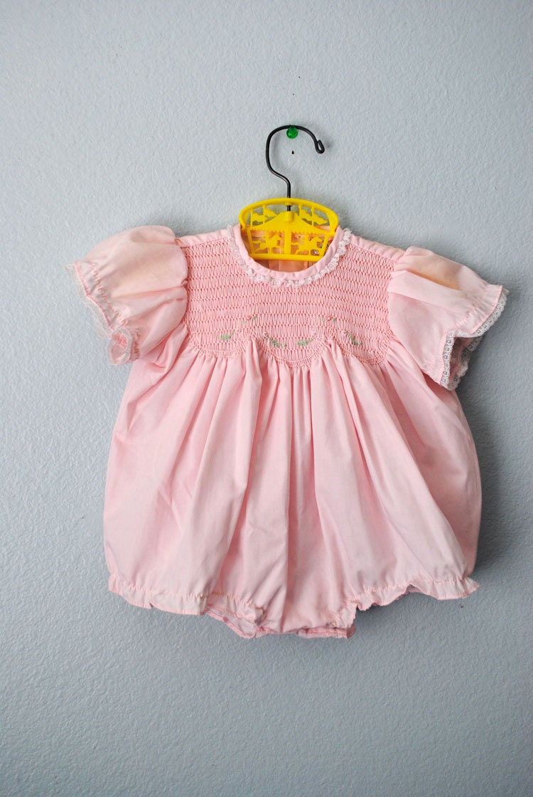 vintage baby girl pink bubble romper