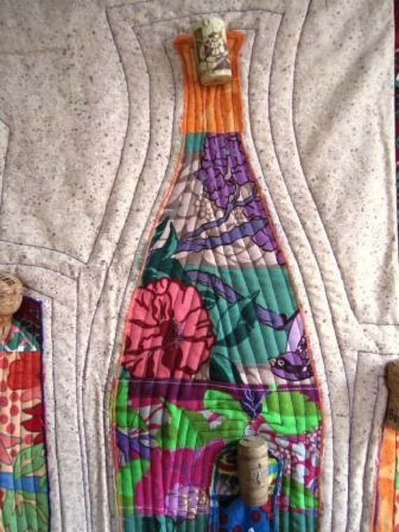 Wine Quilt Wall Hanging Bottles Fiber Art Tuscan Applique