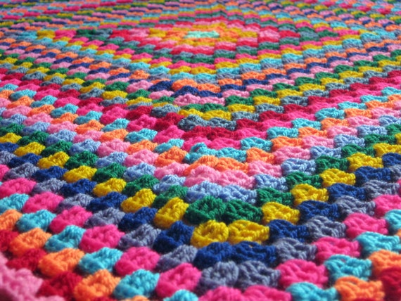 Harlequin Colourful Granny Square Retro Style Crochet Blanket Afghan