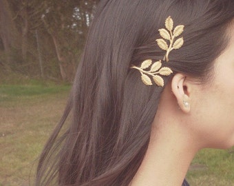 Gold Leaf Branch Bobby Pins Bridal Hair Pins Bridal Hair Clips Rustic Woodland Wedding Bridal Hair Accessories Grecian Hair Spring Easter