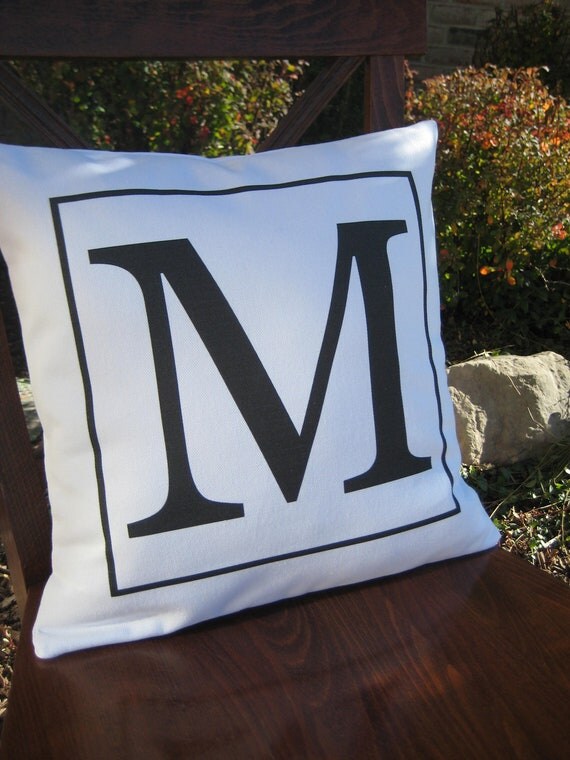 Monogram Pillow/ Letter M/ Standard font/ Square by polkadotpears