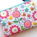 SALE -Padded Zip Gadget Pouch purse in Cute Garden- Birds Flowers Leaves-pinks orange white blues