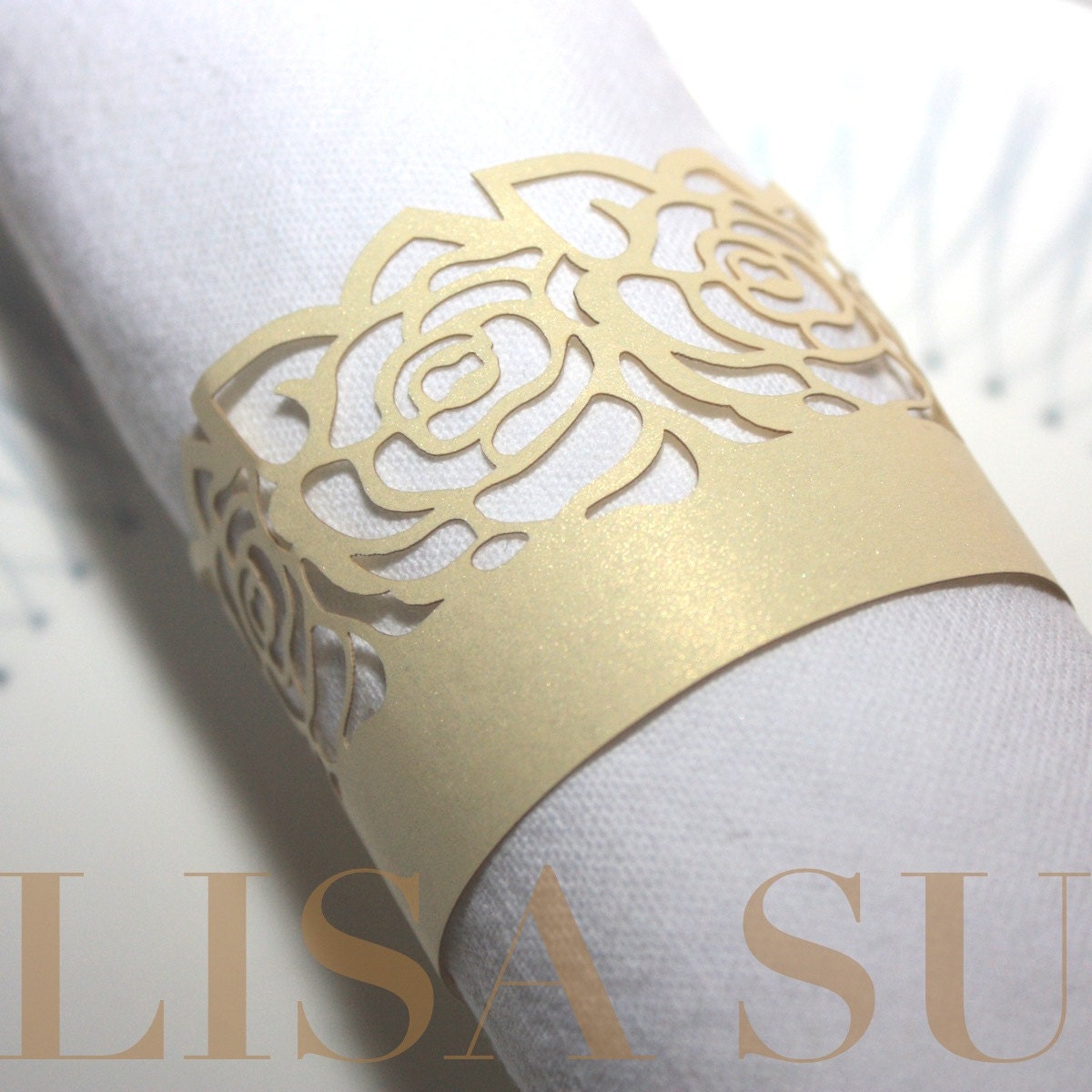 50 ROSE Floral Laser Lace Paper Napkin Rings Holders for by lisasu