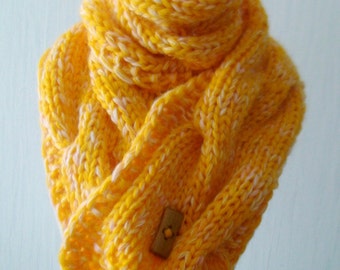 Chunky Scarf Knit Warm Cowl Autumn Winter Cabled in Yellow
