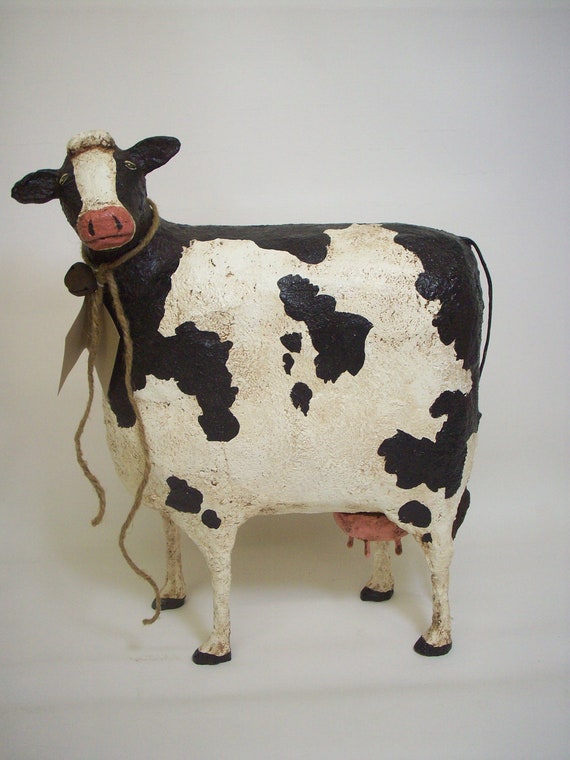 Primitive Paper Mache Folk Art Cow Bank
