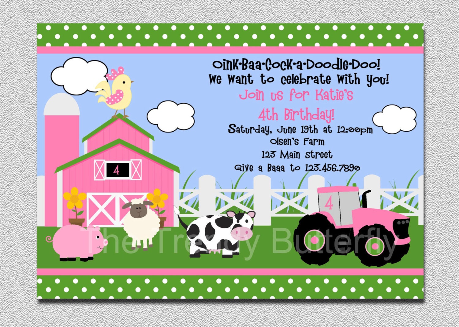 Farm Invitation Girls Farm Invitation Pink Farm Invitation