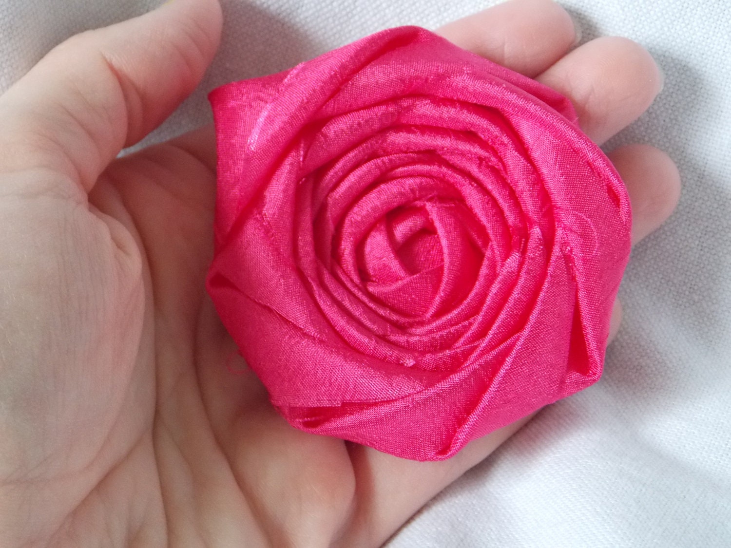 Pink Fabric Flower Rosette Flower Rolled by bellerosedesigns