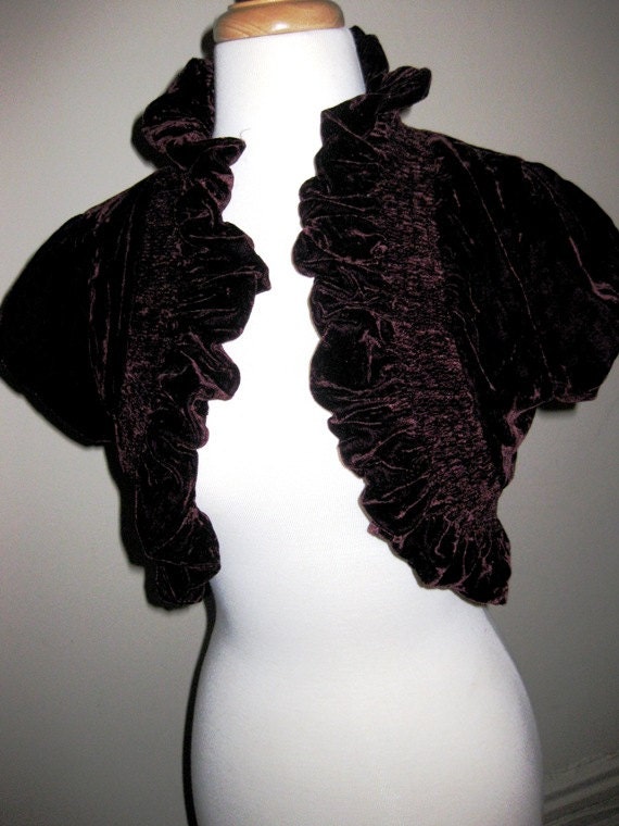 Vintage Burgundy Wine Velvet Bolero Shrug by Omistressvintage