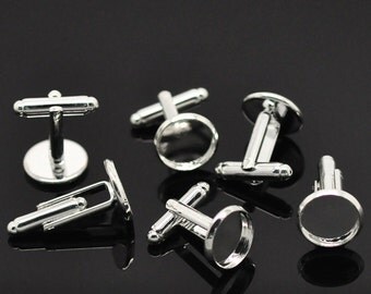 10pcs WHOLESALE Cufflink Blanks - Silver Cufflink Findings - Cuff Link Backs - 12mm Bezel Cufflink Blanks - Bezel Picture Tray Pad Blank A15