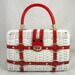 Vintage 60s Red Leather & White Wicker Nautical Clamshell Purse Handbag - Free USA Shipping