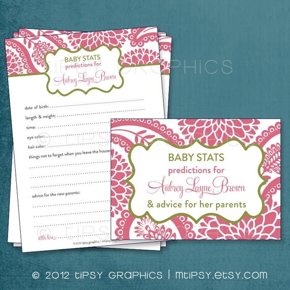 Pretty Paisley & Mum Baby Wishes By Tipsy Graphics. Madlib. AdLib. Baby Statistics. Printable Cards, any Colors Il_570xn