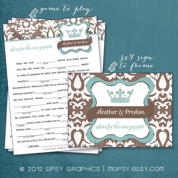Little Prince. Funny MadLibs. Sweet Advice or Baby Stats. By Tipsy Graphics. Printable Cards any colors Il_570xn