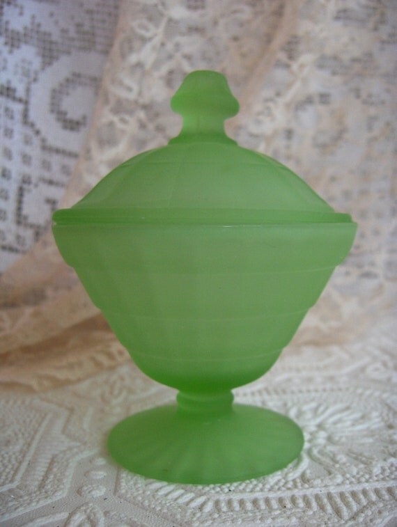 Hocking Green Satin Covered Sugarbowl Depression Glassware
