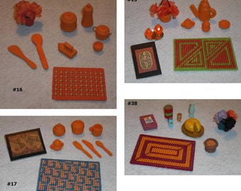 Miniature Doll House Accessories Set Scaled 1" to 1' Rugs Dishes Vases Plates Teapots Canisters Food Flowers Art Kitchen Home Your Choice