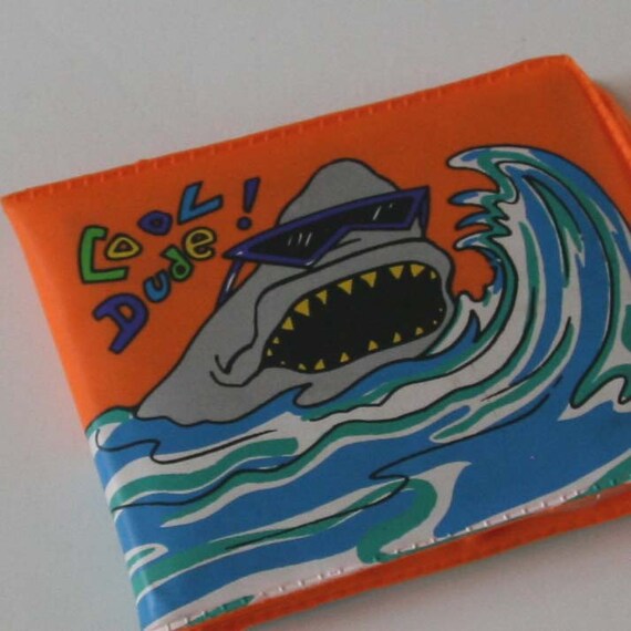 Cool Dude...Vintage 80s Day Glo Surfer WALLET with a shark