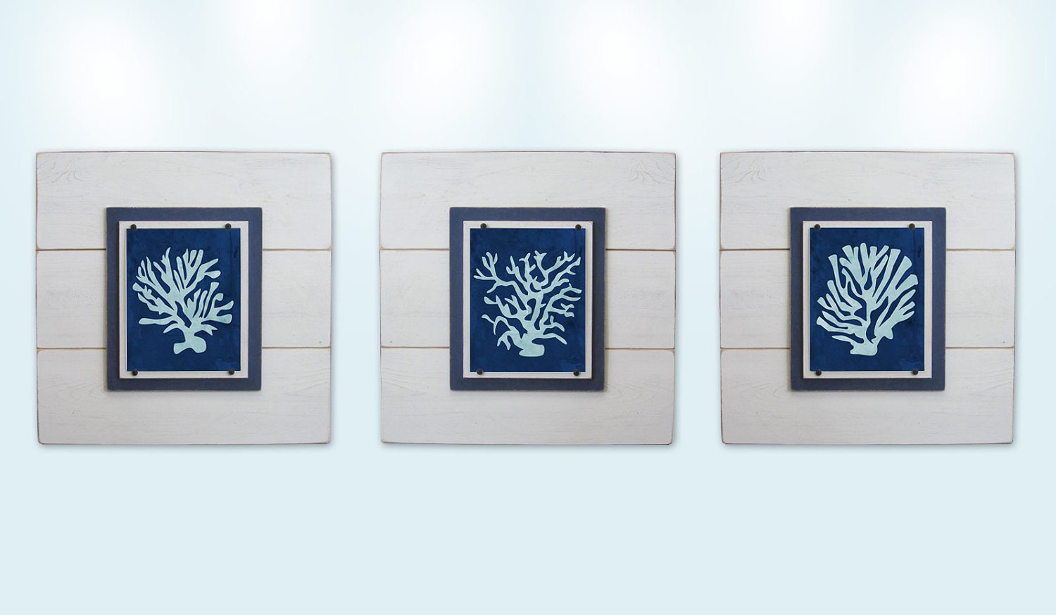 SALECoral Wall Art Set of 3 White Framed 8x10 by ProjectCottage