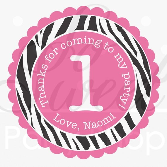 24 Birthday Favor Sticker Labels - Girl's 1st Birthday Party - Zebra Stripe - Pink, Black and White - Party Decorations Il_570xn
