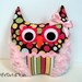Shannon (Multi Polka Dots and Stripes, Light Pink Minky Owl Pillow) minky owl, owl pillow