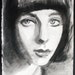 Dark Bob Cut with Penetrating Eyes, watercolor on Rives BFK 14"x11" by Kenney Mencher