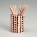 Stripes and Dots Toothpick Holder Hand Formed Pottery Orange Black White
