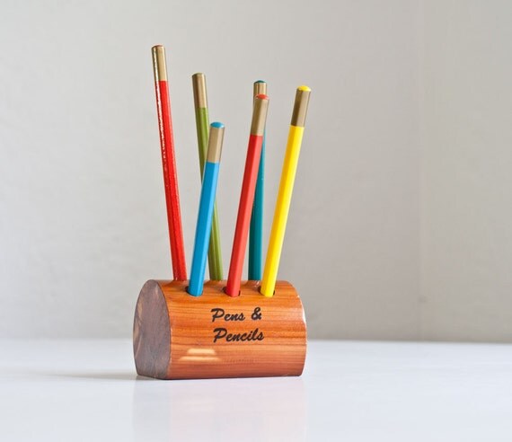 Vintage Retro Wood Pencil Holder
