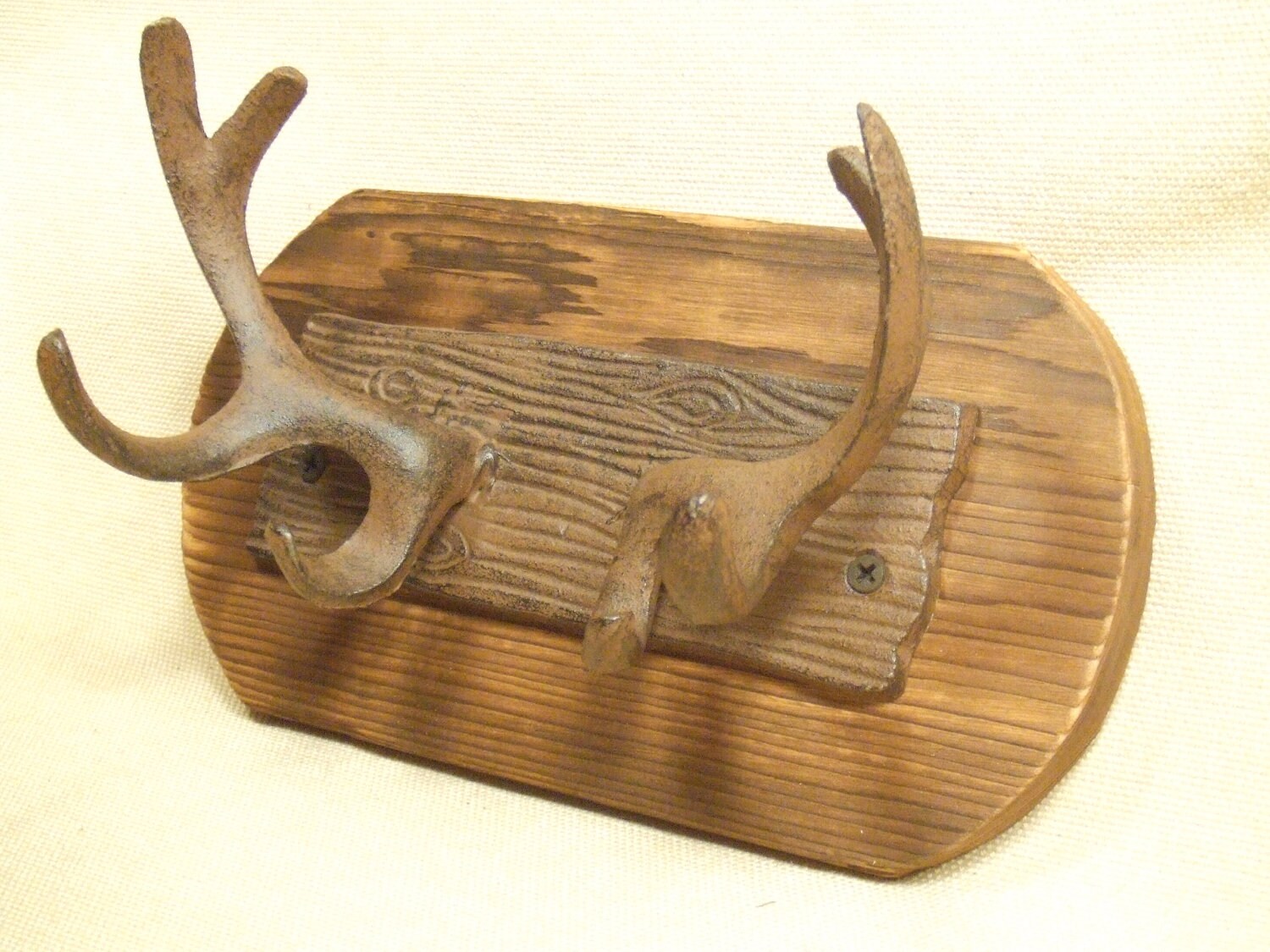 Rustic Cast Iron Deer Antler coat rack lodge cabin decor