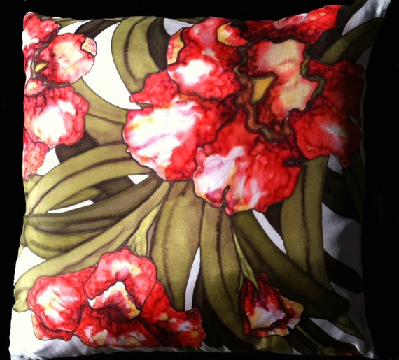 ALL ABOUT RED Decorative Hand Painted Silk Throw Pillow