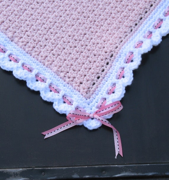 Items similar to Crocheted Heirloom Pink and White Baby Blanket ...