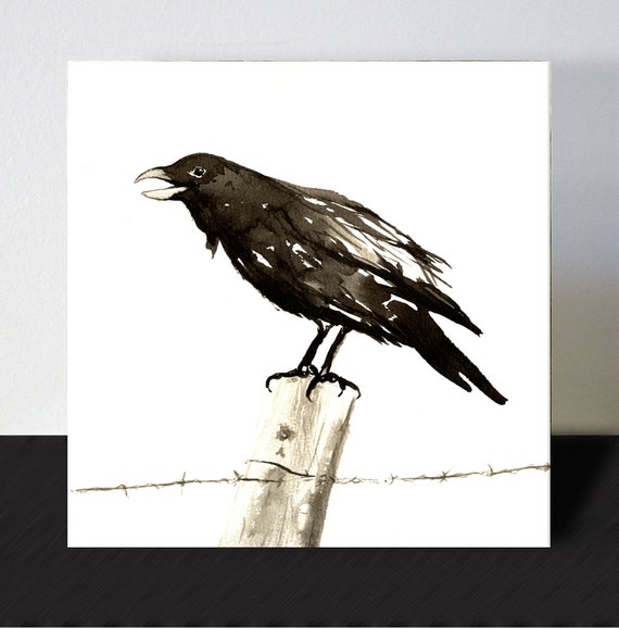 Raven Wood Block Art Print - Blackbird - Minimalist Home Decor