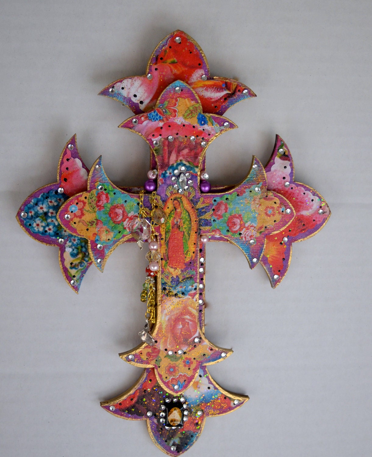 Virgen de Guadalupe Wooden Cross Religious Mexican Art