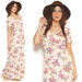 Boho Maxi Dress 70s Sundress Cream Floral 1970s Hippie Keyhole Short Puff Sleeves Open Back Empire Waist Peasant Dress / Size M Medium