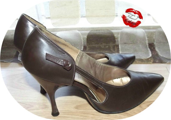 ... 50s SEXY Espresso Brown High Heels 5 B Stiletto Pumps Qualicraft Shoes