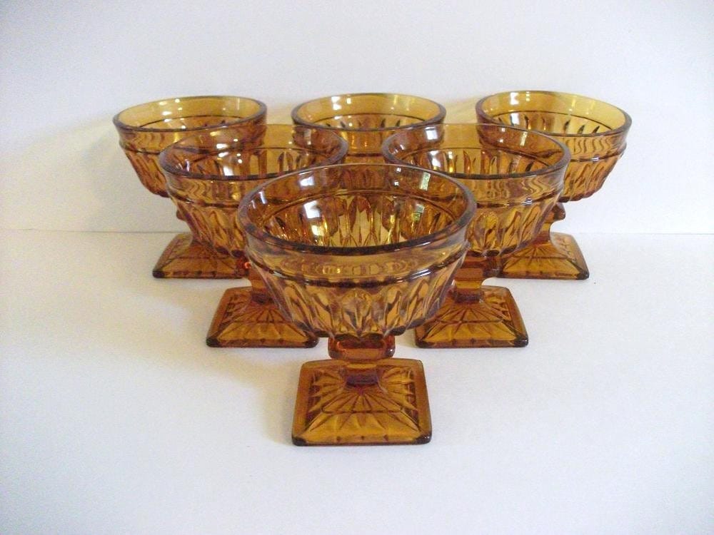 Vintage Amber Glass Pedestal Bowls