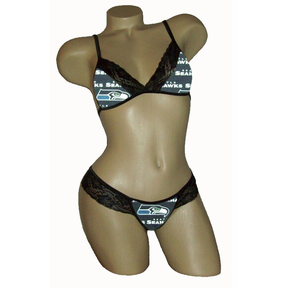 Sexy NFL Lingerie Seattle Seahawks Lace Bralette & Thong Panty