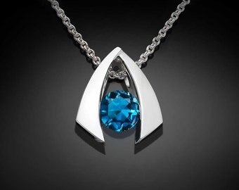 London blue topaz necklace, December birthstone, silver necklace, wedding necklace, Argentium silver, gemstone pendant, for her - 3424