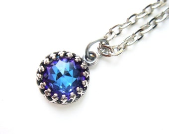 Rare Vintage Swarovski Crystal Necklace Blue Turquoise Purple
