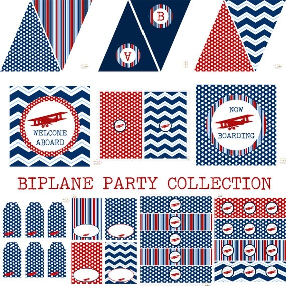 Biplane Printable Party Decorations for Birthday Party or Baby Shower - DIY Decor by BeeAndDaisy - INSTANT DOWNLOAD Il_570xn