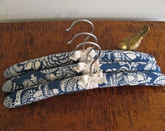 Padded Hangers, Indigo Toile Padded Hanger, Ladies Padded Hangers, Blue Toile Padded Hangers (Set of 3)