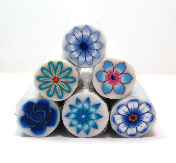 Polymer clay cane Sale set of 6 blue Polymer Clay Millefiori