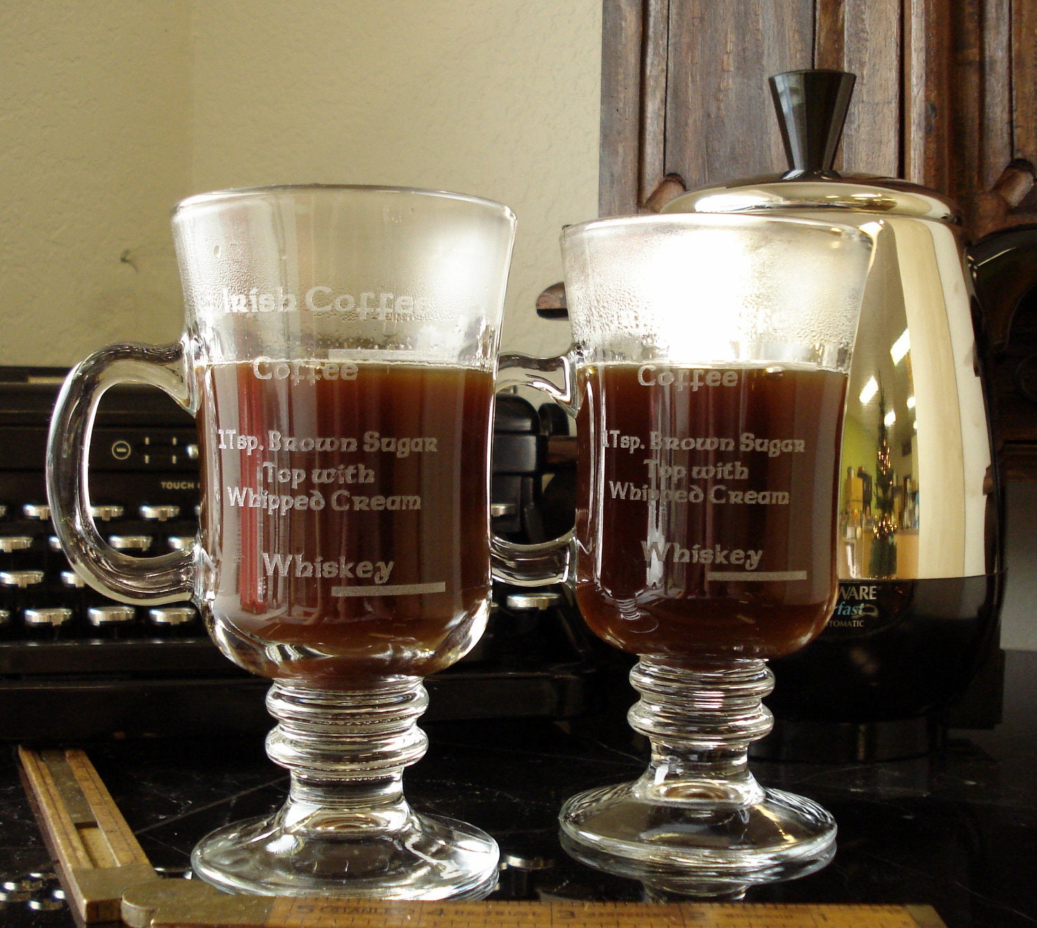 Irish Coffee Glasses Engraved with Recipe